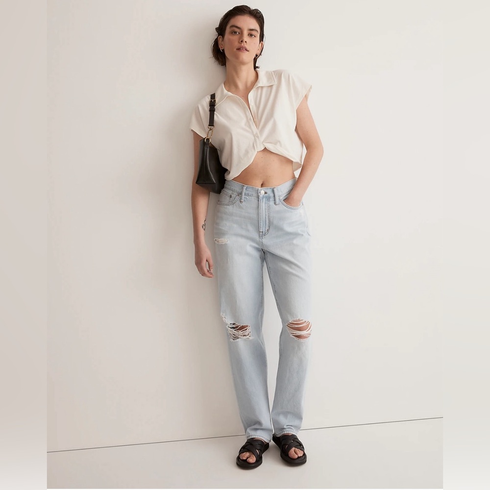 NWT Madewell The Slouchy BoyJean Lightwash Distressed Women’s size 31